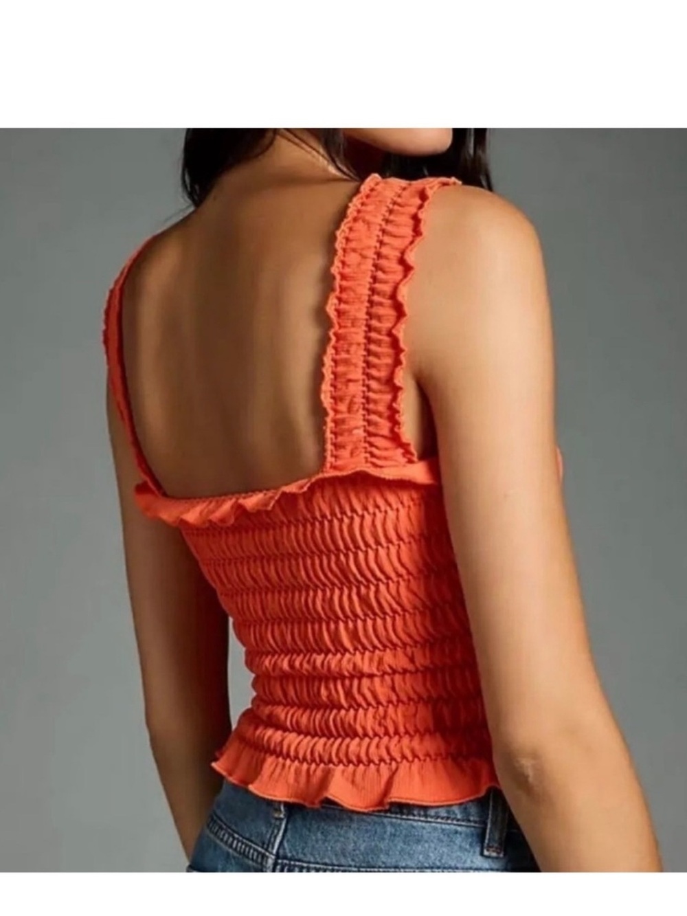 Anthropologie by Anthro Regan Smocked Cropped Square Neck Tank Top - Picture 2 of 12